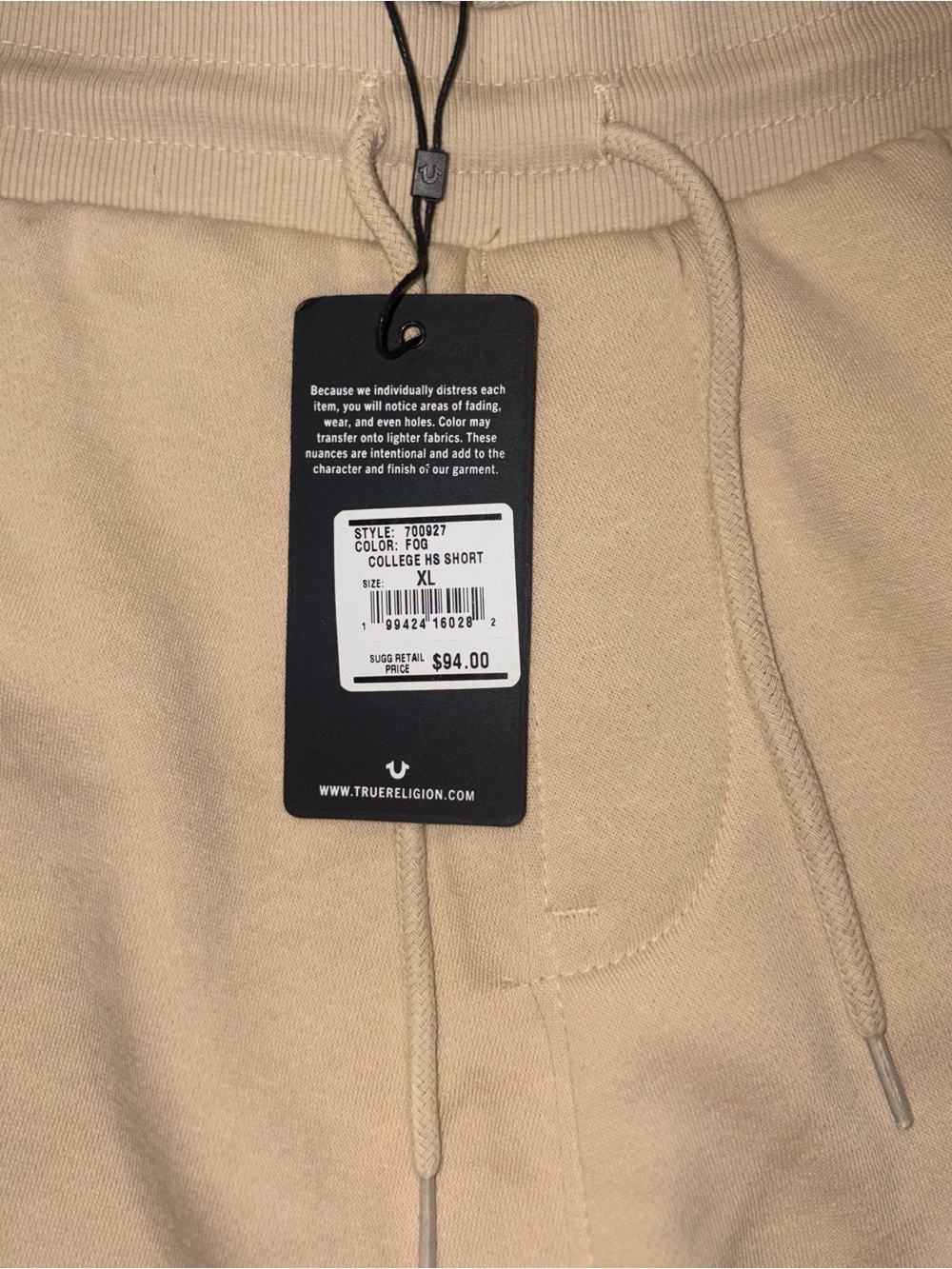 New True Religion College HS Shorts Mens XL Heather Tan Logo Sweat Shorts 700927 - Picture 2 of 8